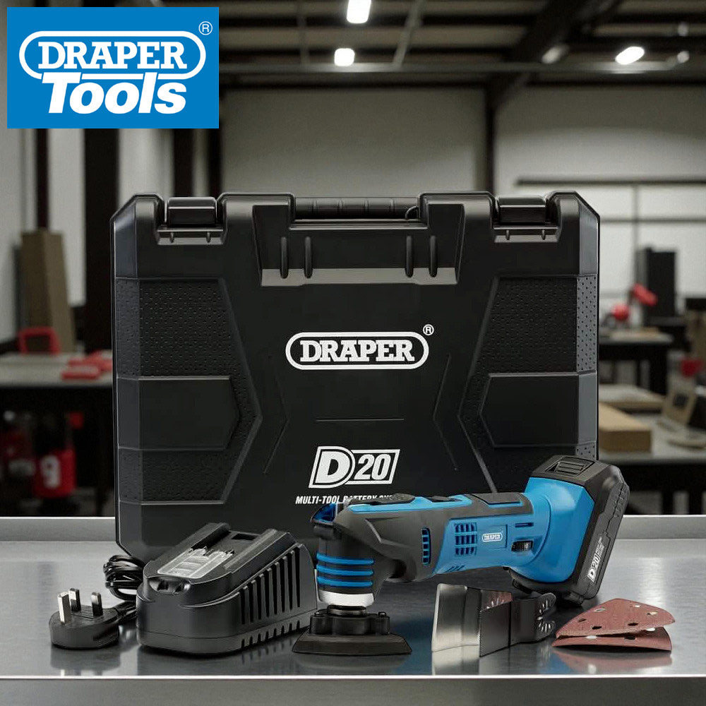 Draper 00595 Cordless Oscillating Multi-Tool Charger 20V Battery + 31pc Accessories