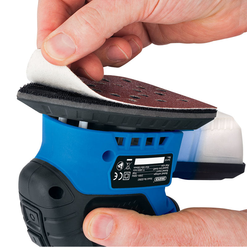 Detail Sander Kit 75W Electric Tri-Palm Finger Pad c/w 48 Sanding Sheets Draper