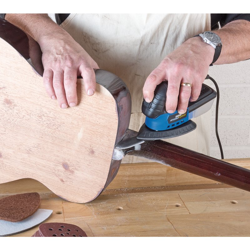 Detail Sander Kit 75W Electric Tri-Palm Finger Pad c/w 48 Sanding Sheets Draper