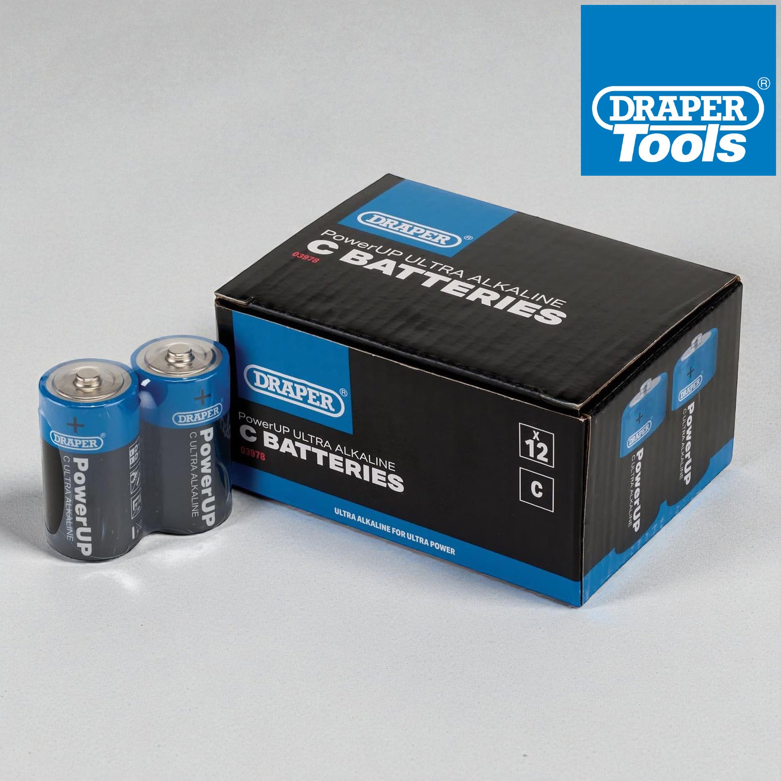 Draper 03978 C Size Batteries 12 Pack PowerUp Ultra Alkaline Battery LR14 MN1400