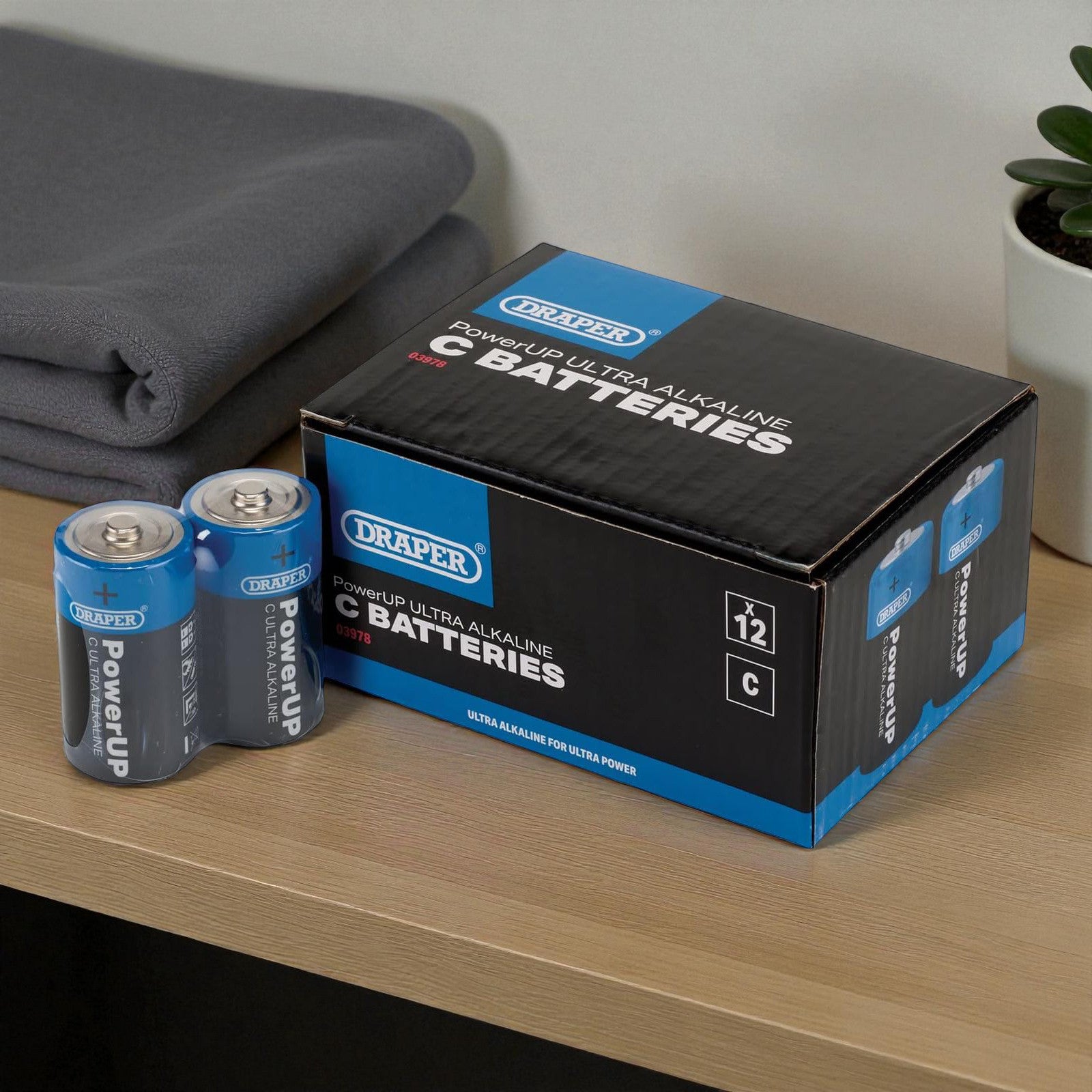 Draper 03978 C Size Batteries 12 Pack PowerUp Ultra Alkaline Battery LR14 MN1400