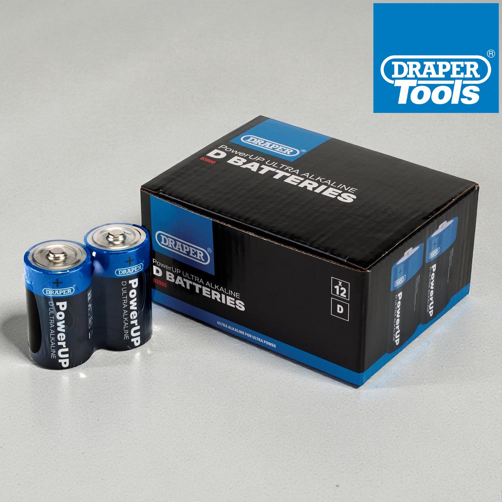 Draper 03980 D Size Batteries 12 Pack PowerUp Ultra Alkaline Battery LR20 MN1300