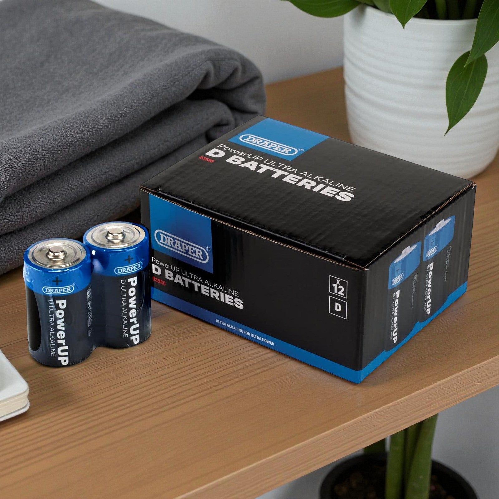 Draper 03980 D Size Batteries 12 Pack PowerUp Ultra Alkaline Battery LR20 MN1300