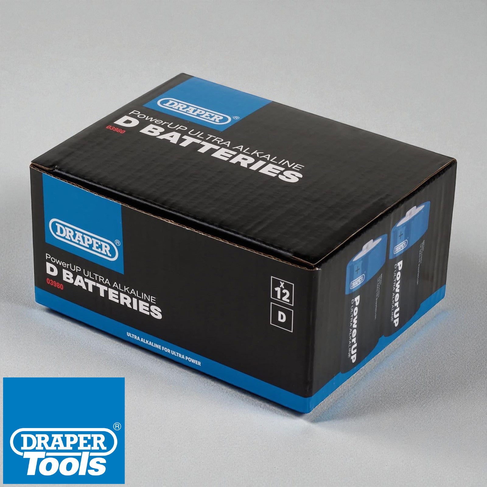 Draper 03980 D Size Batteries 12 Pack PowerUp Ultra Alkaline Battery LR20 MN1300