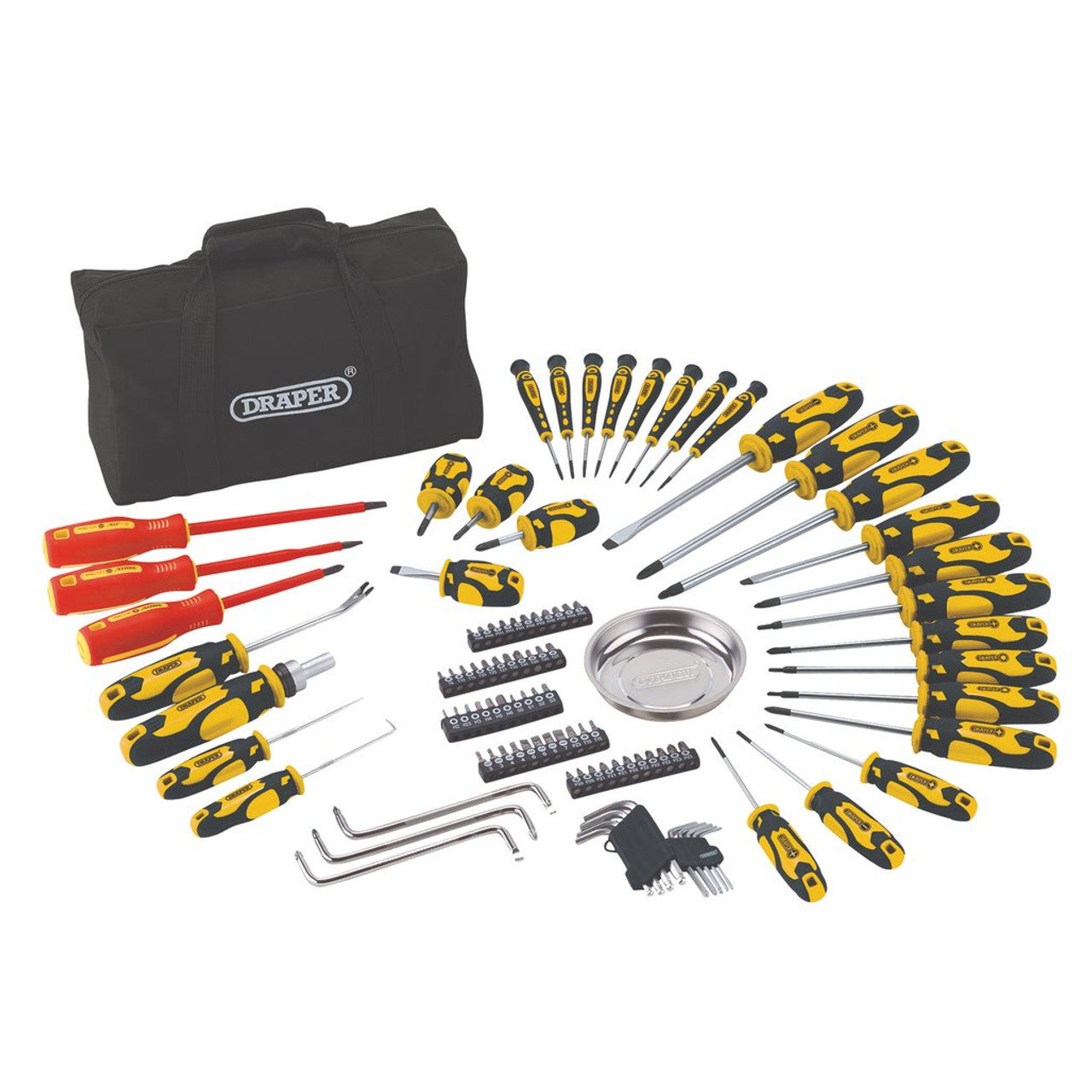 Screwdriver and Bit Set with Soft Storage Bag, Yellow (100 Piece) (03992)