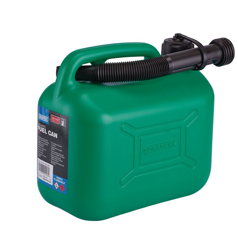 Draper 5L Plastic Petrol Can | Jerry Fuel Diesel Can | Water Container | 20mm Flexible Spout Diameter | 290 mm Spout Length | 09052 09053