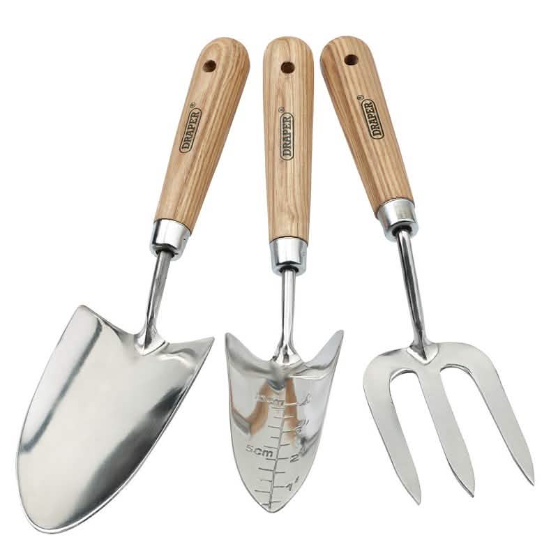 Draper Stainless Steel Hand Fork Trowels Set - Ash Handles (3PC) 09565