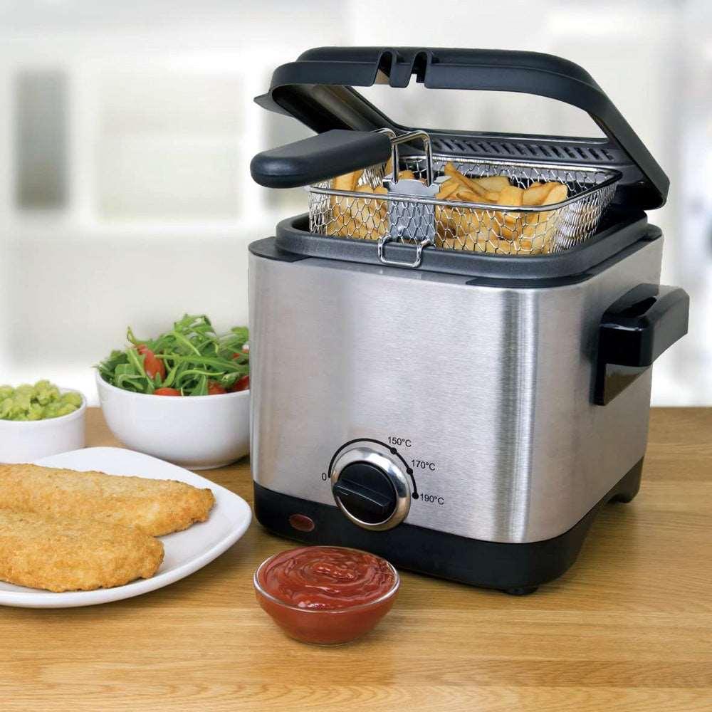 1.5Ltr Compact 900W Electric Stainless Steel Deep Fat Fryer Non Stick Chip Pan
