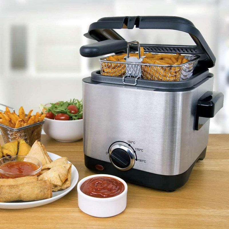 1.5Ltr Compact 900W Electric Stainless Steel Deep Fat Fryer Non-Stick Chip Pan