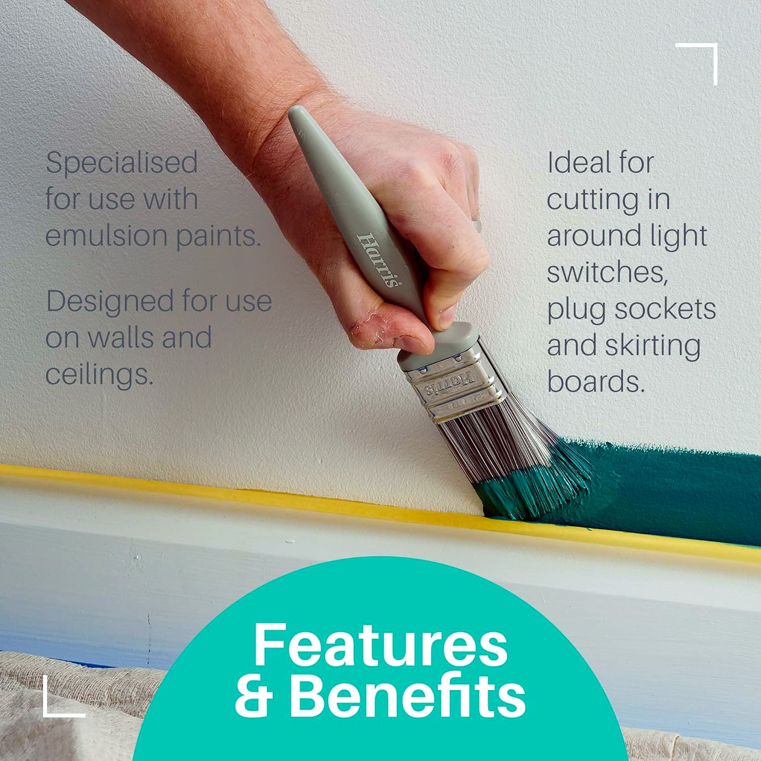 3pk Harris Essentials Paint Brushes Synthetic Bristles for Walls & Ceilings 1" 1.5" 2"