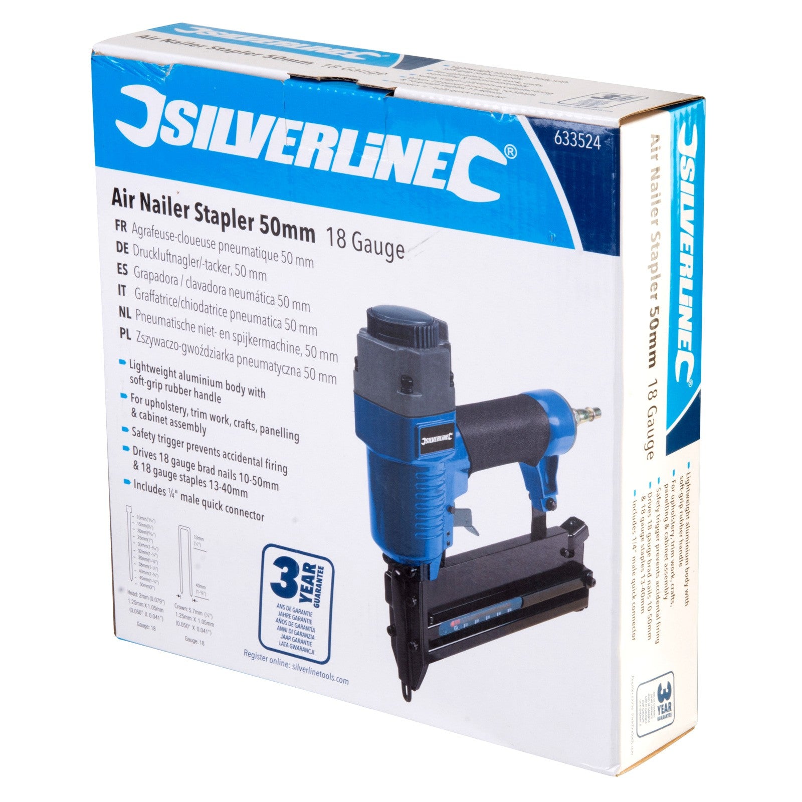 2-in-1 Air Nailer Stapler 18 Gauge 15 - 50mm + 5000 Brad Nails - 3 Year Warranty