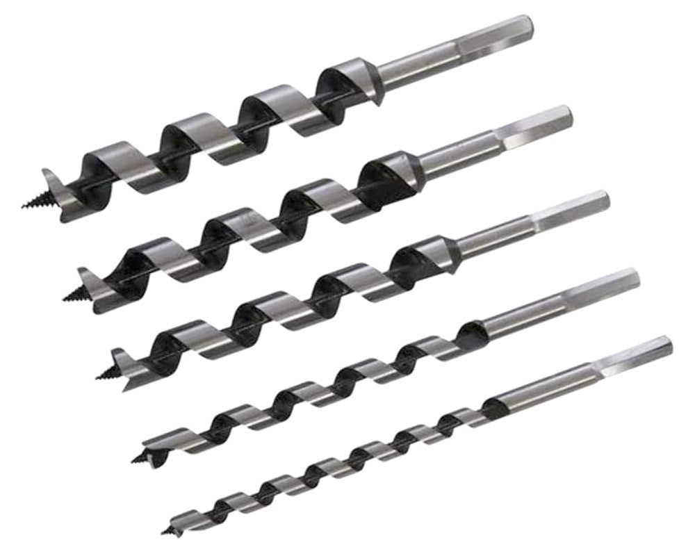 5pc Auger Drill Bit Set 10mm-25mm Hex Shank High Carbon Steel Wood Joinery Silverline 298528