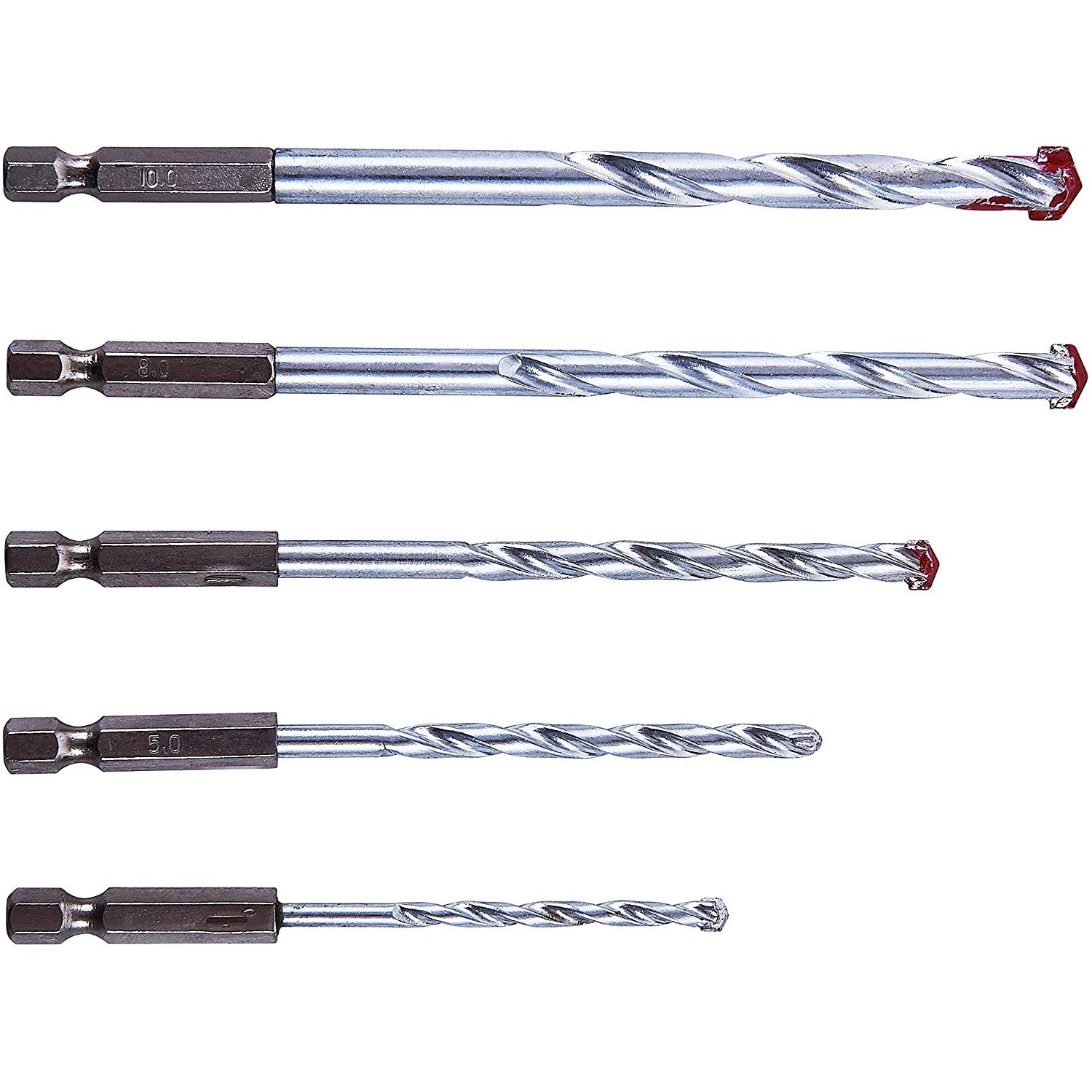 Masonry Drill Bit Set 5pc Hex Shank Stone Brick 4 5 6 8 10mm 3 Year Warranty