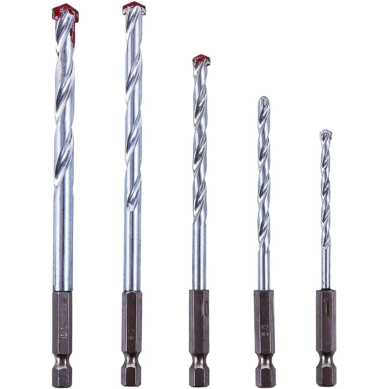 Masonry Drill Bit Set 5pc Hex Shank Stone Brick 4 5 6 8 10mm 3 Year Warranty