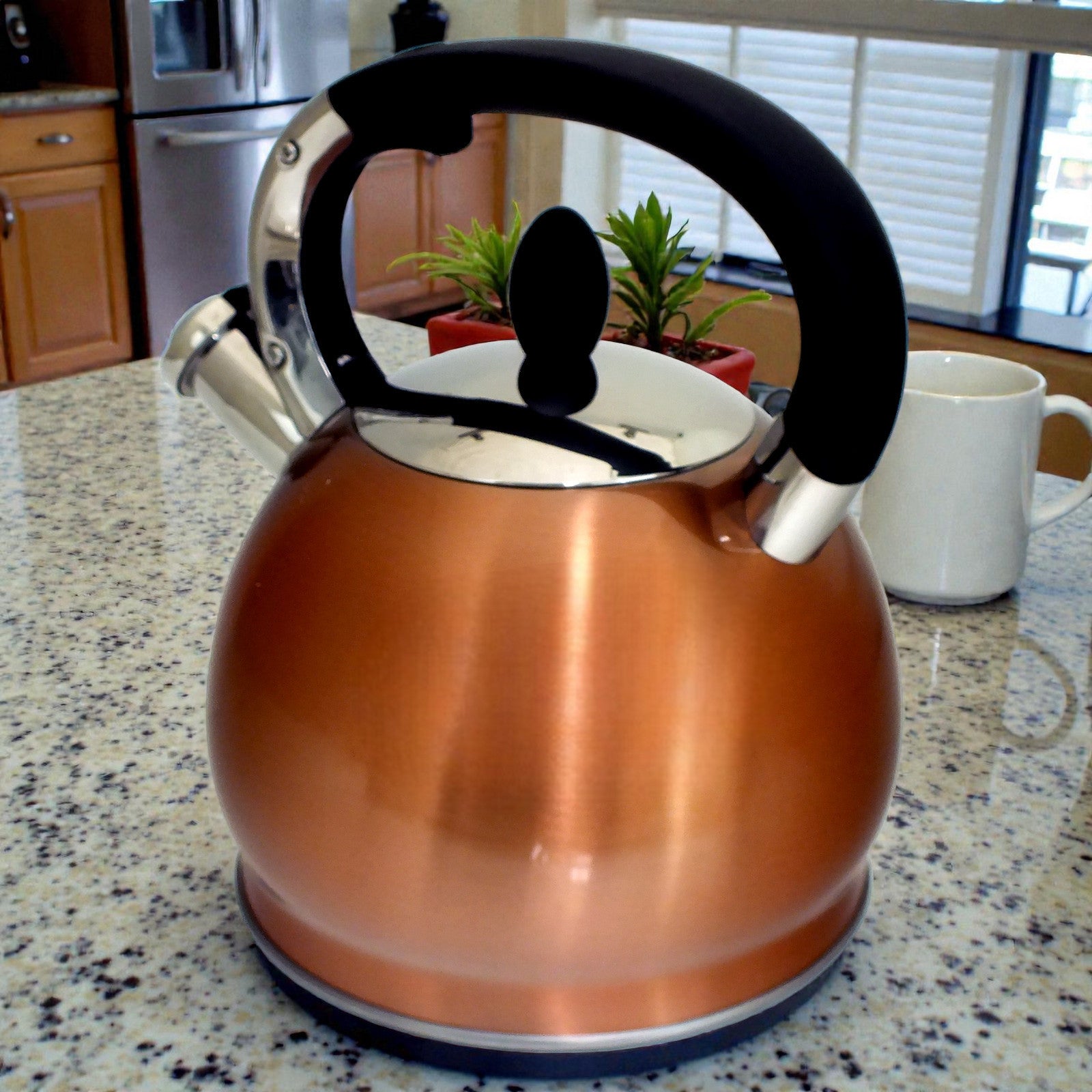 Voche 3.5L Stovetop Whistling Kettle Stainless Steel with Stylish Copper Finish | Suitable for Electric, Induction and Gas Hobs