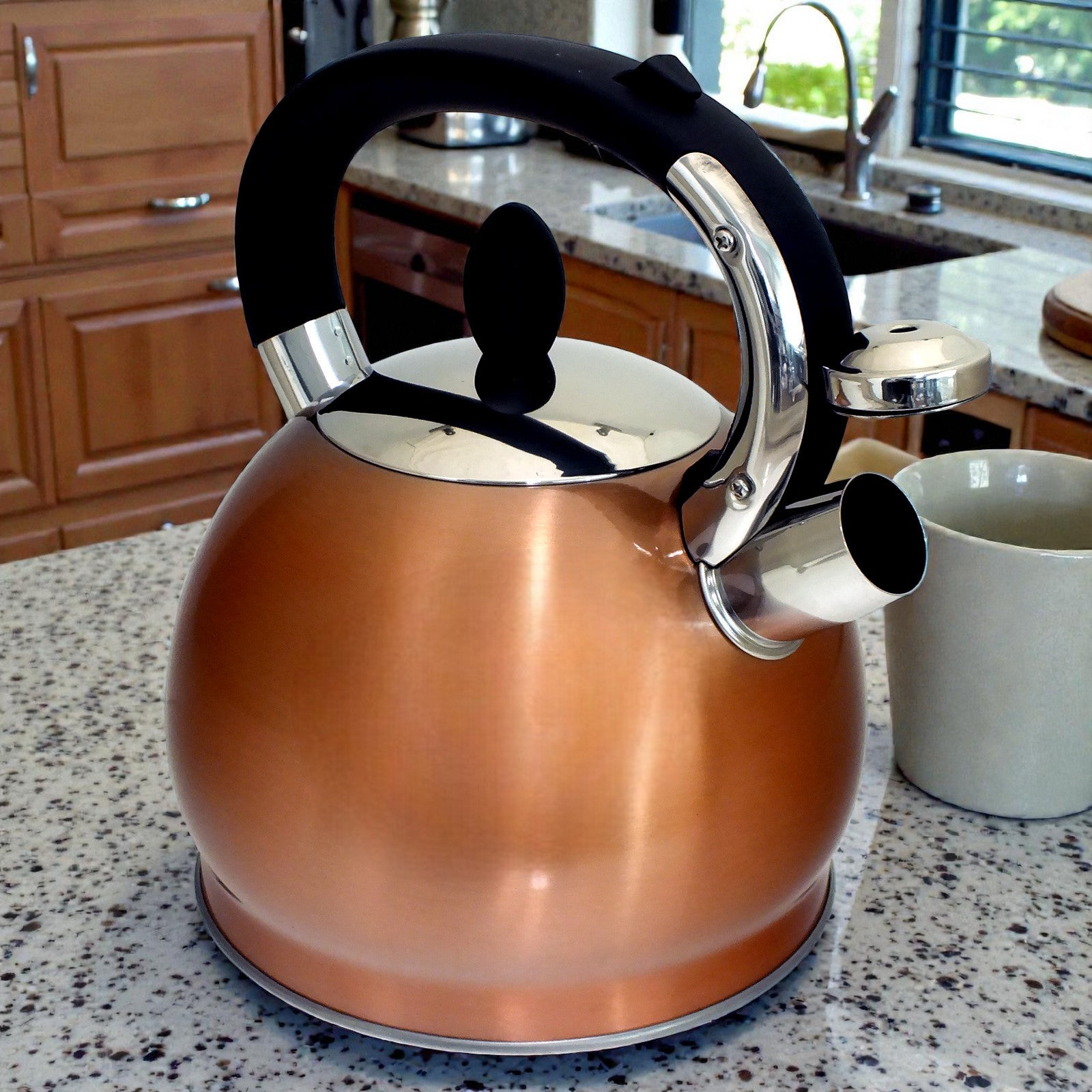 Voche 3.5L Stovetop Whistling Kettle Stainless Steel with Stylish Copper Finish | Suitable for Electric, Induction and Gas Hobs