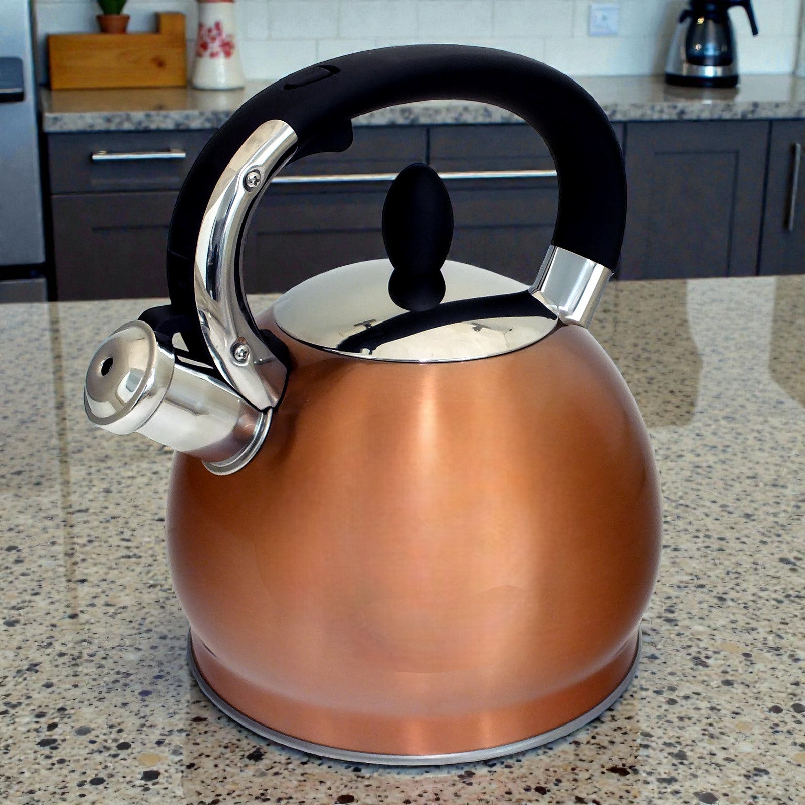 Voche 3.5L Stovetop Whistling Kettle Stainless Steel with Stylish Copper Finish | Suitable for Electric, Induction and Gas Hobs
