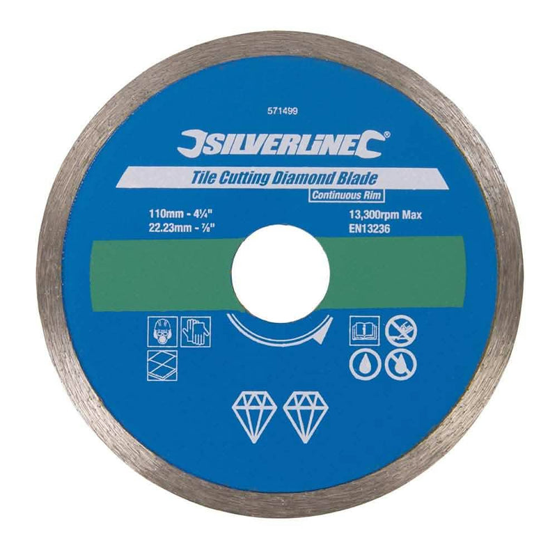Silverline 110 X 22.23Mm Continuous Rim Tile Cutting Diamond Blade 571499