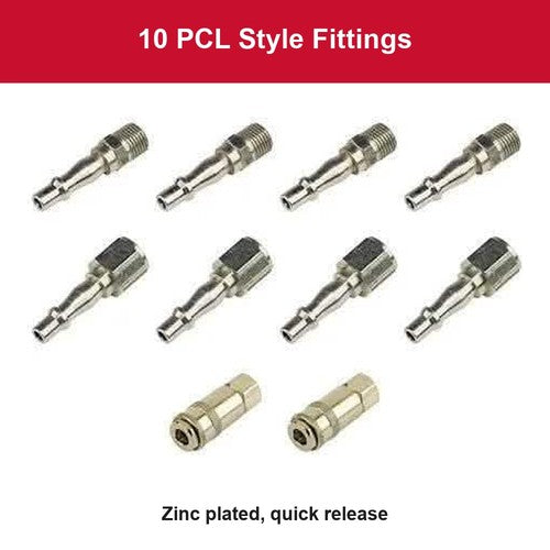 12pc Air Line Kit Silverline 15m Rubber Hose + 10 PCL Style Fittings + Blow Gun