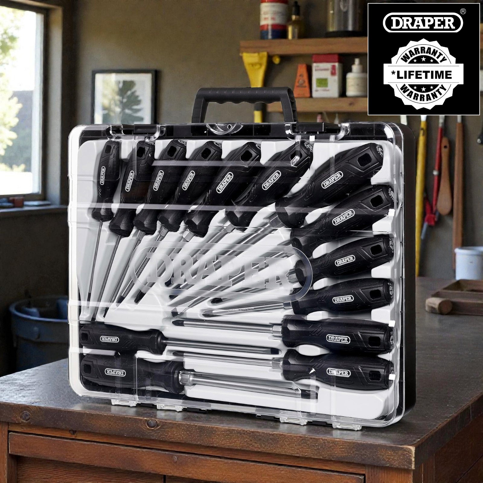 Draper 13588 14pc Hard Grip Screwdriver Set with Case | CRV Slotted Philips Pozi Torx