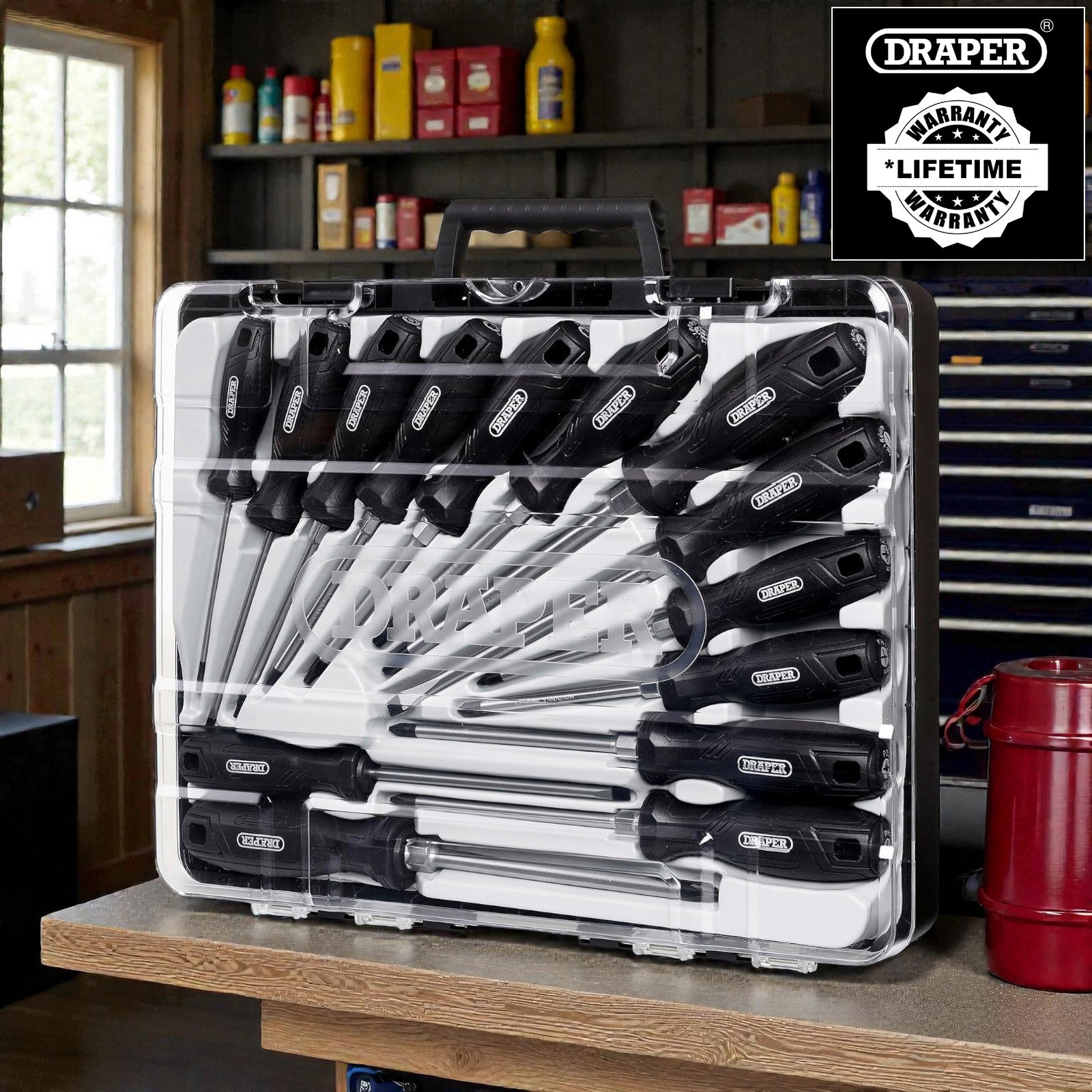 Draper 13588 14pc Hard Grip Screwdriver Set with Case | CRV Slotted Philips Pozi Torx