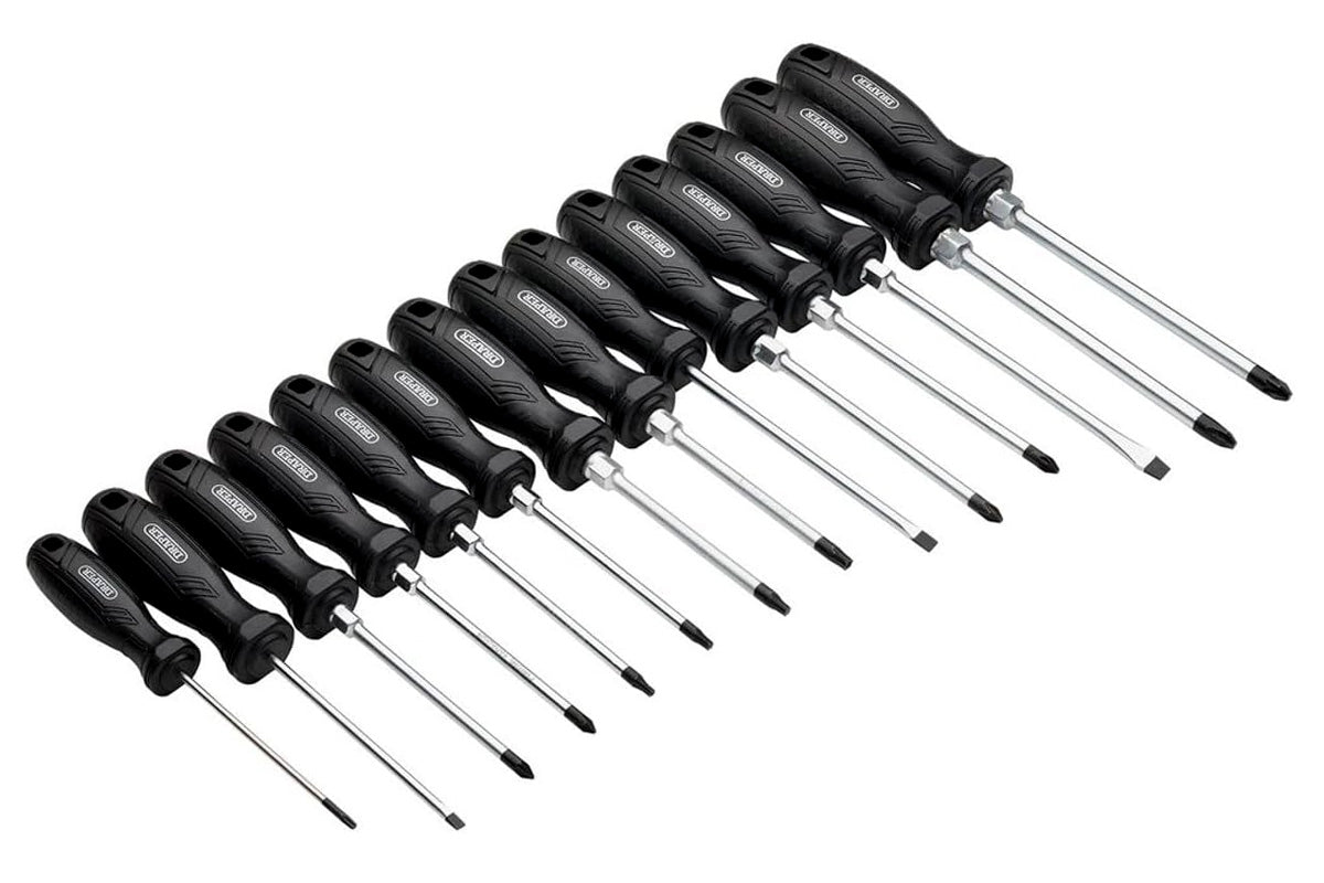 Draper 13588 14pc Hard Grip Screwdriver Set with Case | CRV Slotted Philips Pozi Torx