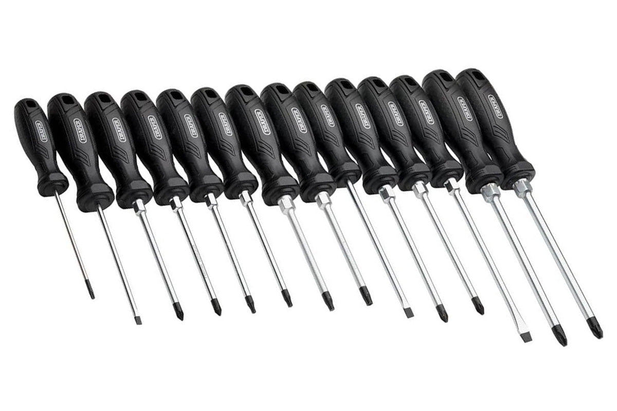 Draper 13588 14pc Hard Grip Screwdriver Set with Case | CRV Slotted Philips Pozi Torx