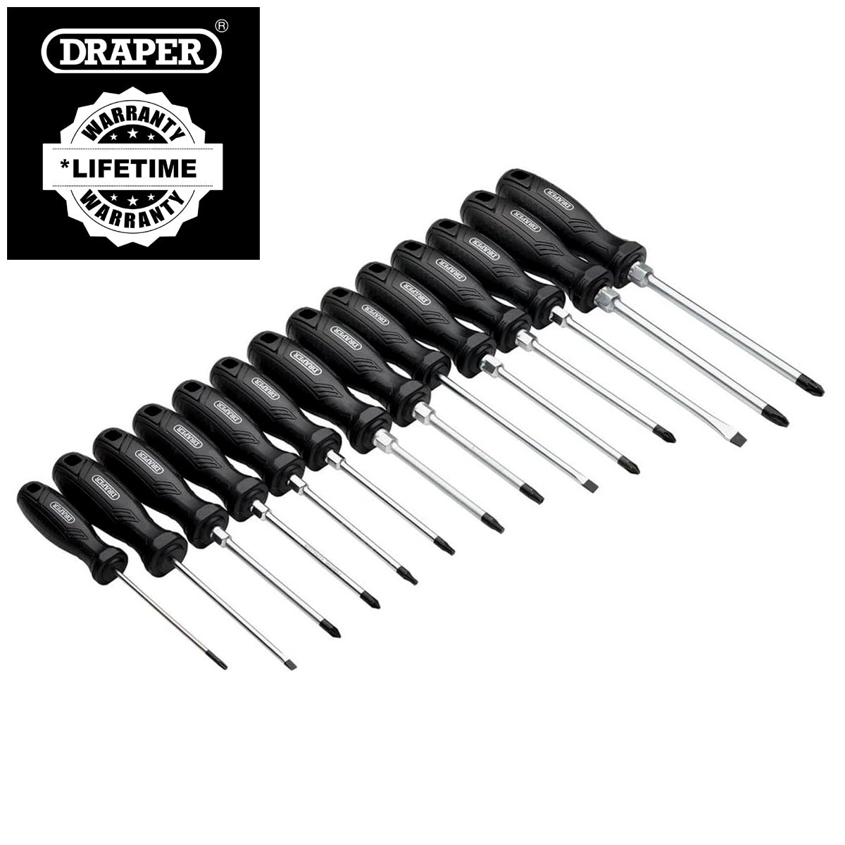 Draper 13588 14pc Hard Grip Screwdriver Set with Case | CRV Slotted Philips Pozi Torx