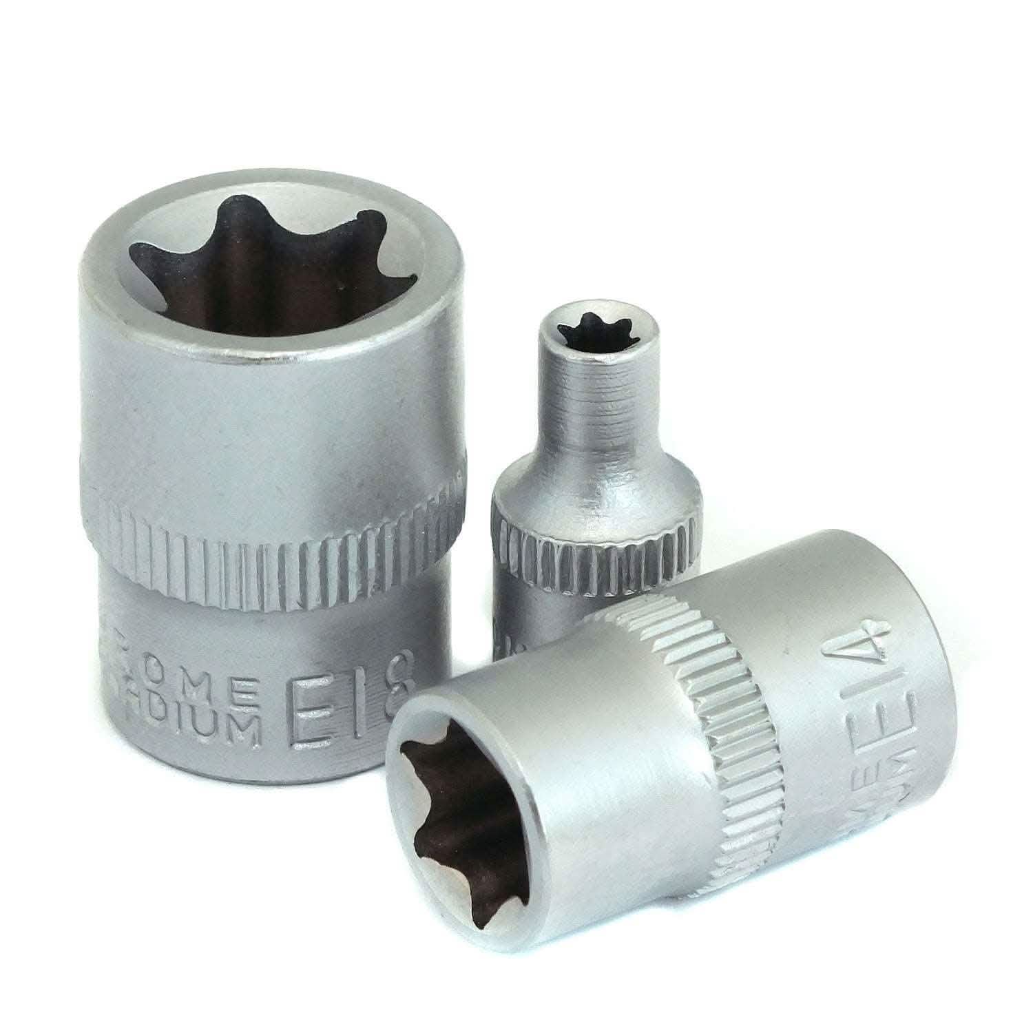 1/4 3/8 Torx Sockets Set Female + Rail E4-E18 Crv Steel Tx Star