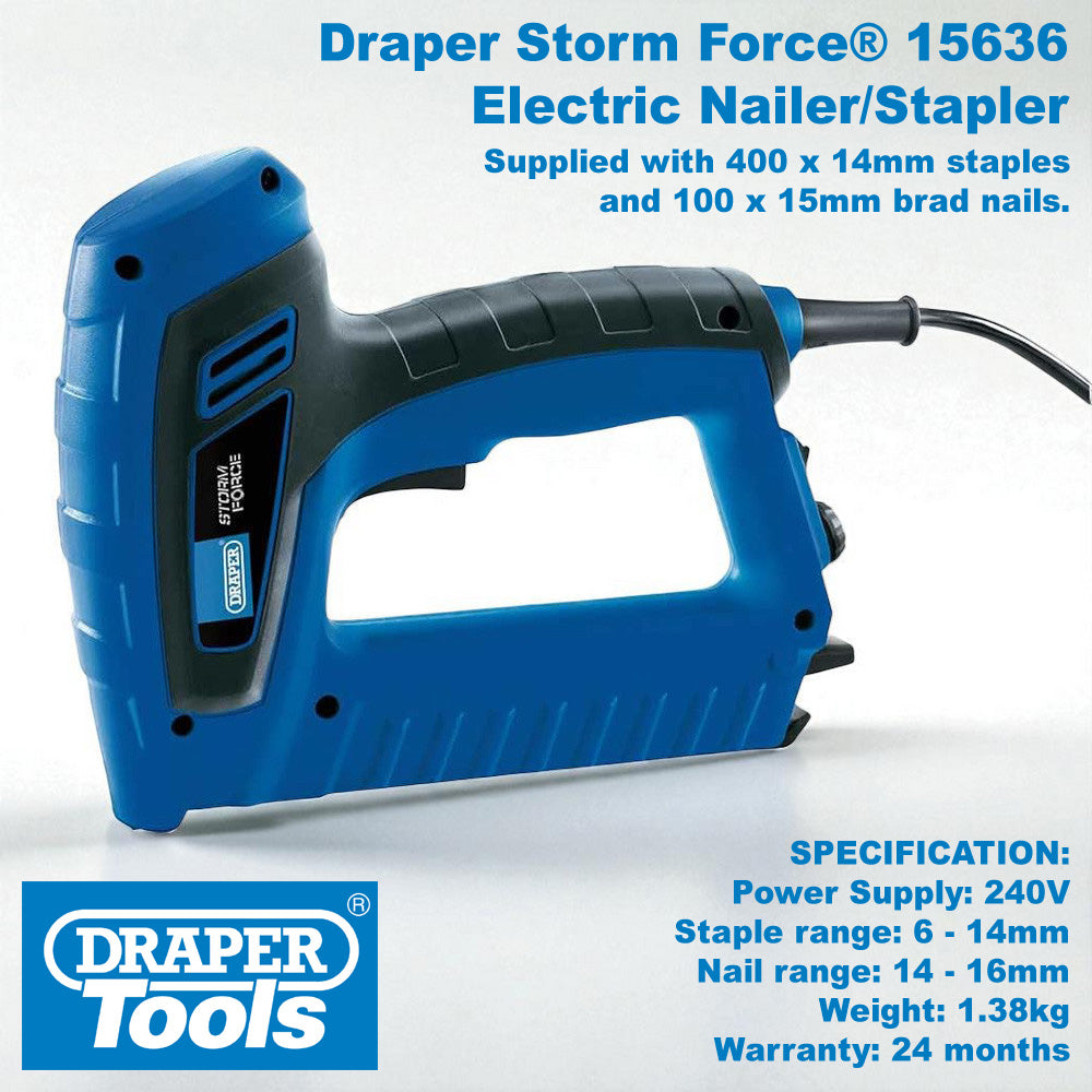 Draper 15636 Storm Force Nailer Stapler plus 500 Brad Nails & Staples