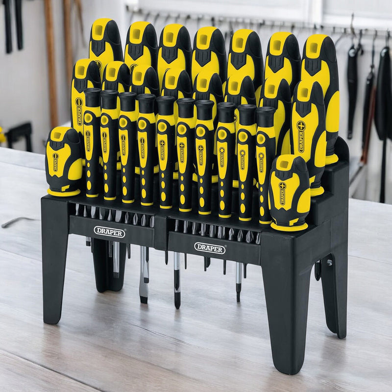 Draper 16824 47 Piece Soft Grip Screwdriver & Bits Set with Storage Stand | Plain Slotted PH PZ TX-STAR