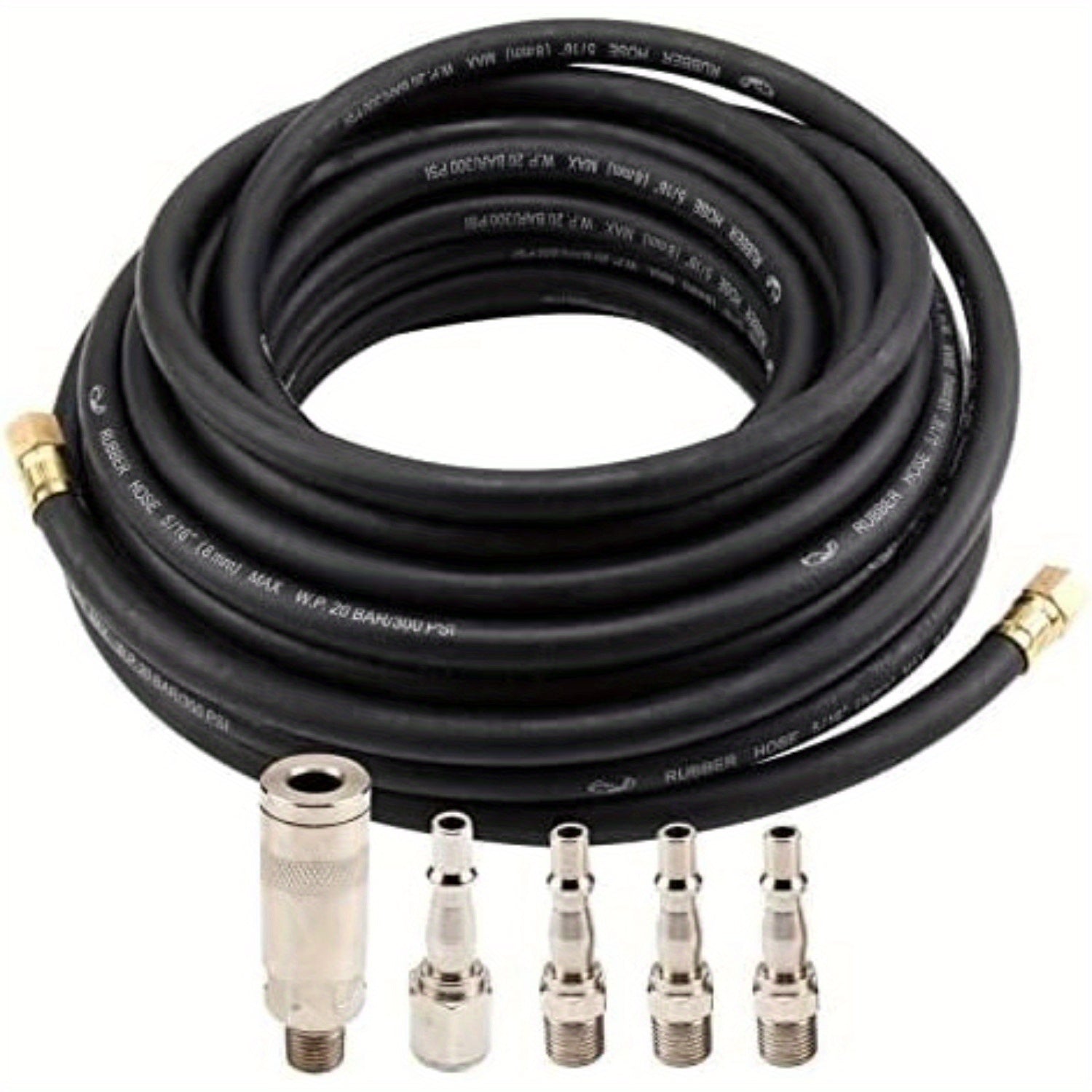 Air Compressor Hose 15m Air Line Rubber Hose 9.5mm ID X 15mm OD Compressor Hose Kit 5 Quick Release Fittings 1/4" Pneumatic Air Hose Pressure 300Psi