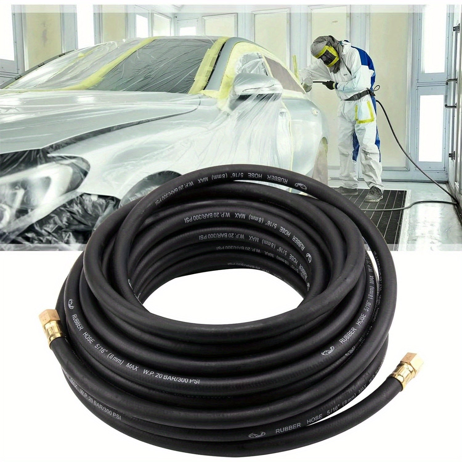 Air Compressor Hose 15m Air Line Rubber Hose 9.5mm ID X 15mm OD Compressor Hose Kit 5 Quick Release Fittings 1/4" Pneumatic Air Hose Pressure 300Psi