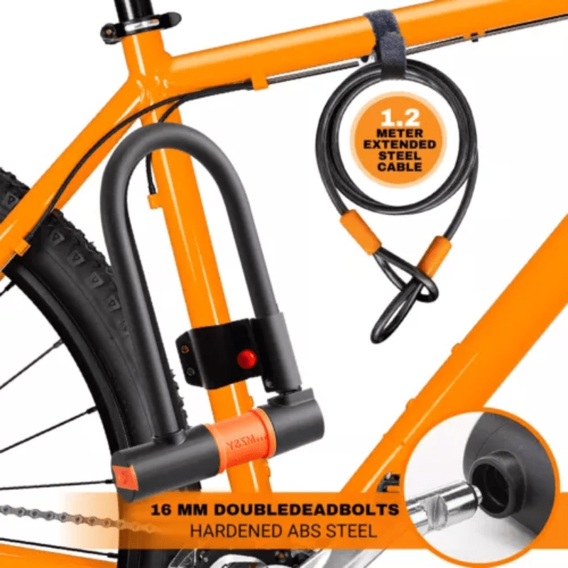 1 Set Heavy Duty Bike D Lock with 5ft/1.2m High Security Steel Cable&Sturdy Mounting Bracket&Key Theft Bicycle Locks for Road Bike, Electric Bike, Mountain Bike, Folding Bike