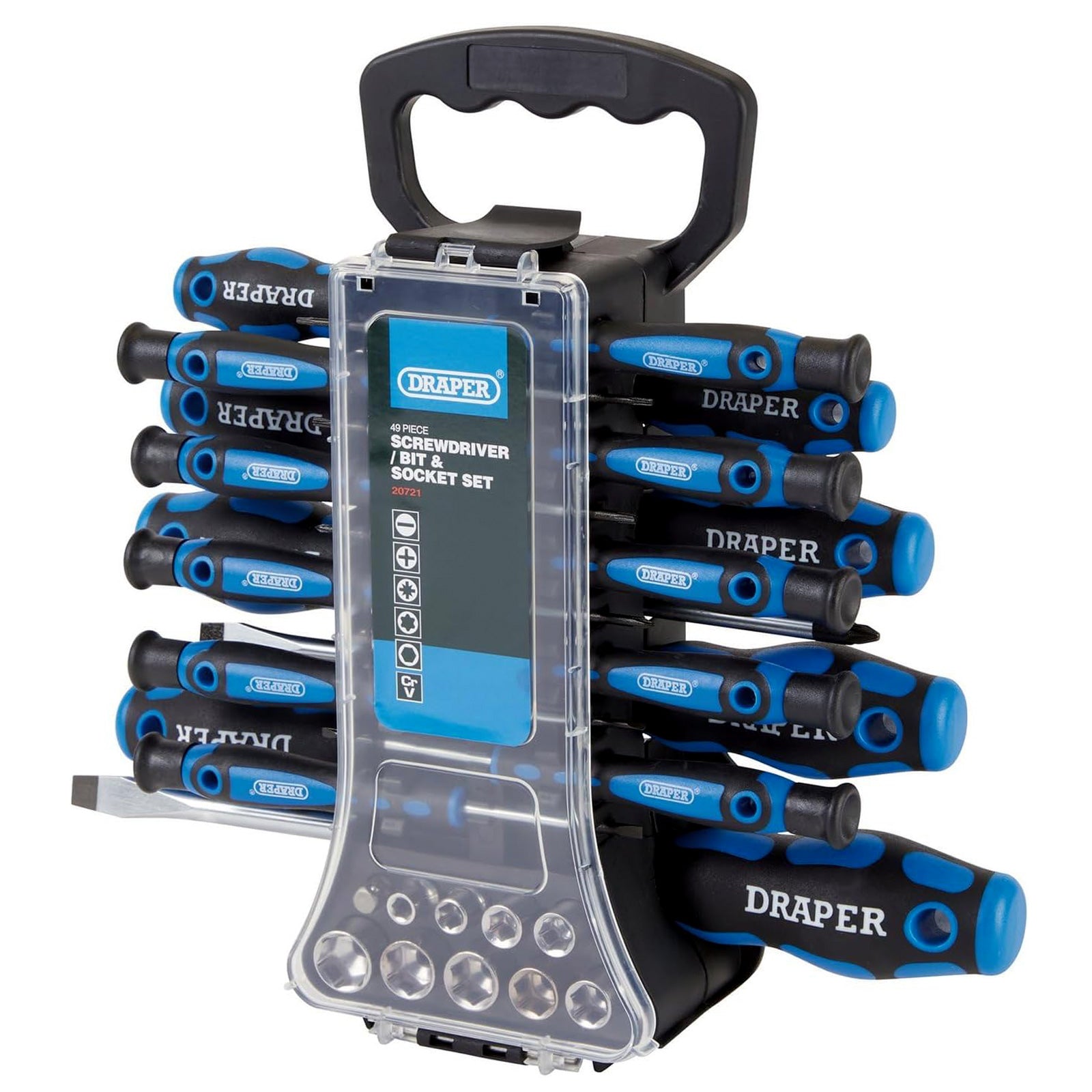 Draper Screwdriver Socket and Bit Set + Storage Carry Rack (49Pce) 20721