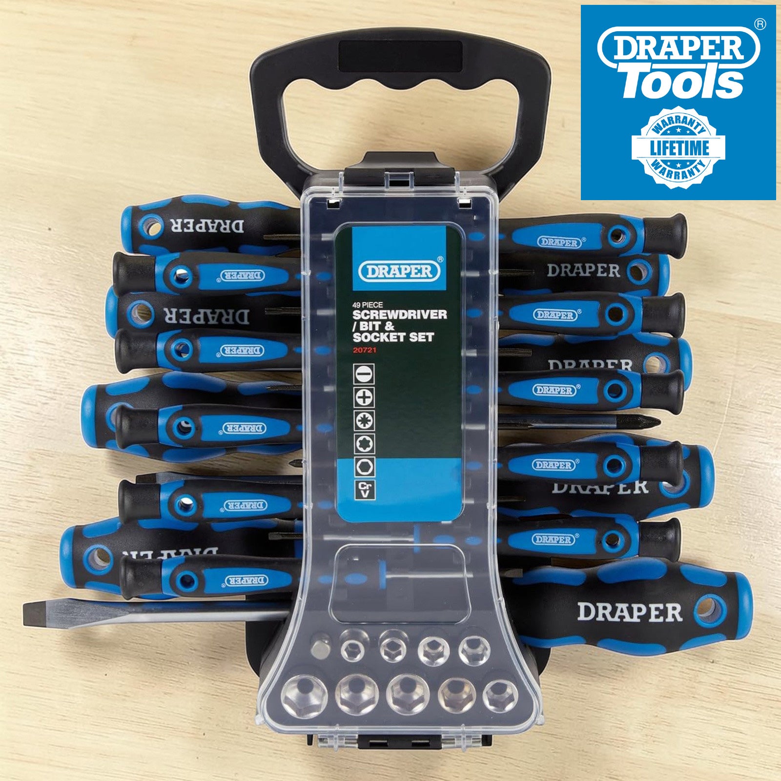Draper Screwdriver Socket and Bit Set + Storage Carry Rack (49Pce) 20721