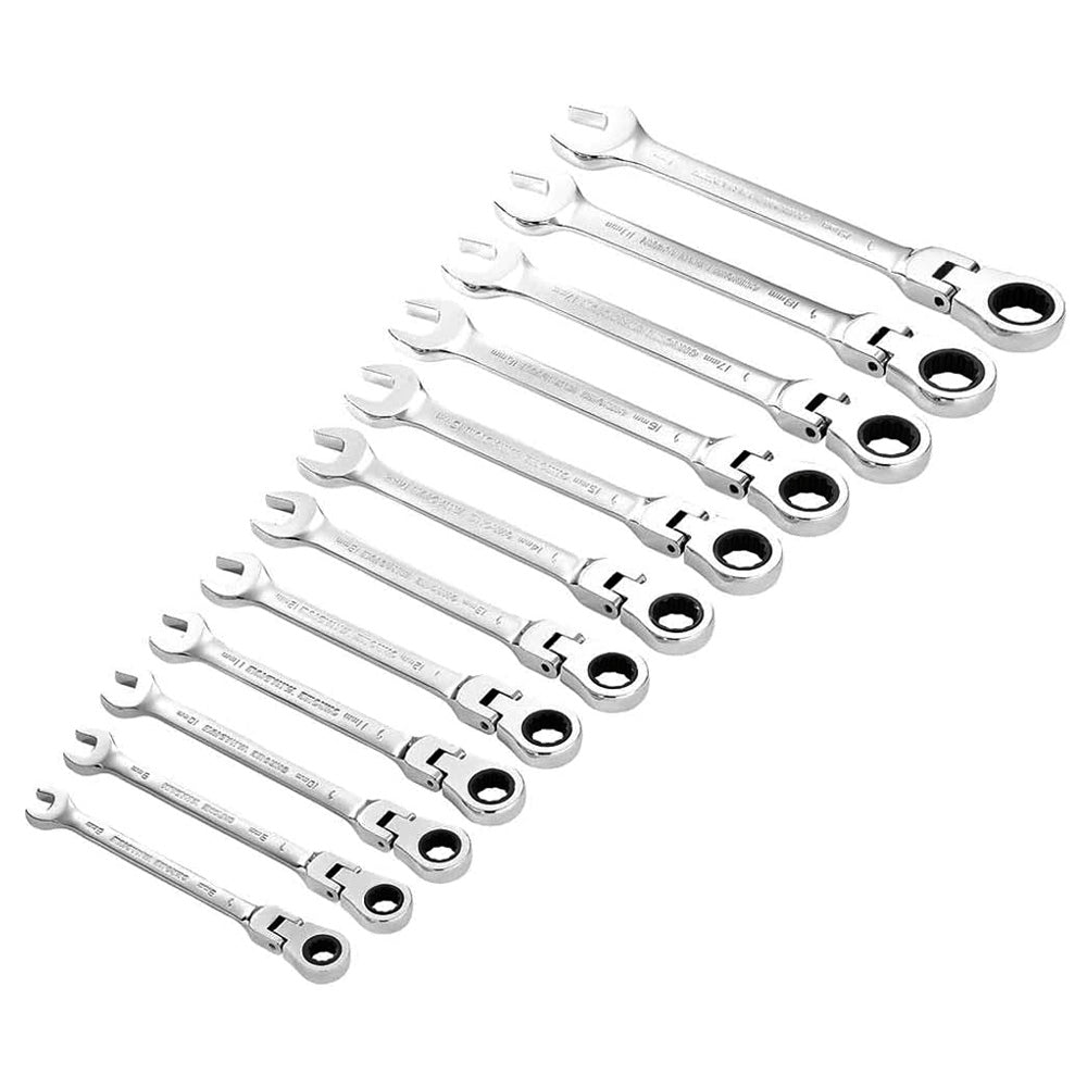 Draper 27733 12pc Flexible Head Ratchet Combination Spanners Set | HI-TORQ Metric Wrenches