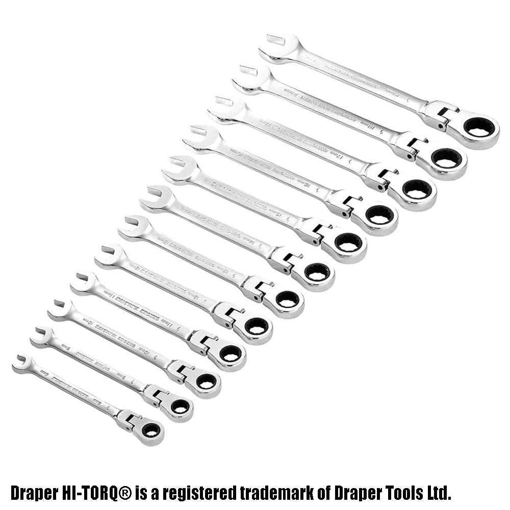 Draper Flexible Head Ratchet Combination Spanners Set | HI-TORQ Metric Wrenches (12pc)