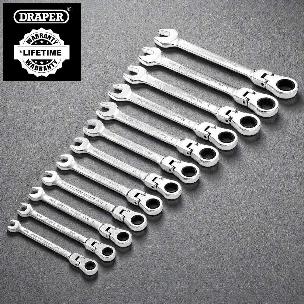 Draper Flexible Head Ratchet Combination Spanners Set | HI-TORQ Metric Wrenches (12pc)