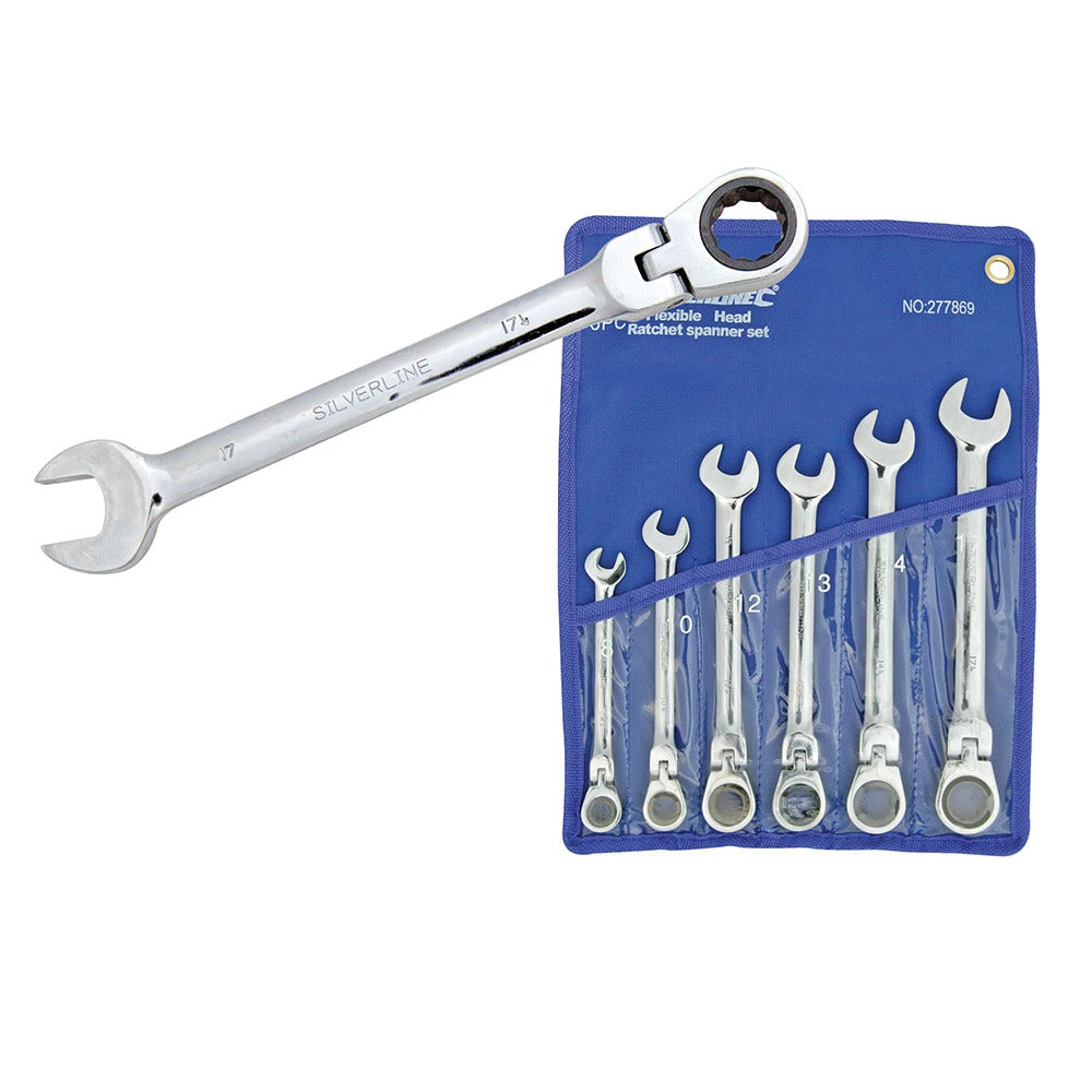 Flexible Head Ratchet Spanner Set 8mm - 17mm Silverline 277869 Lifetime Warranty