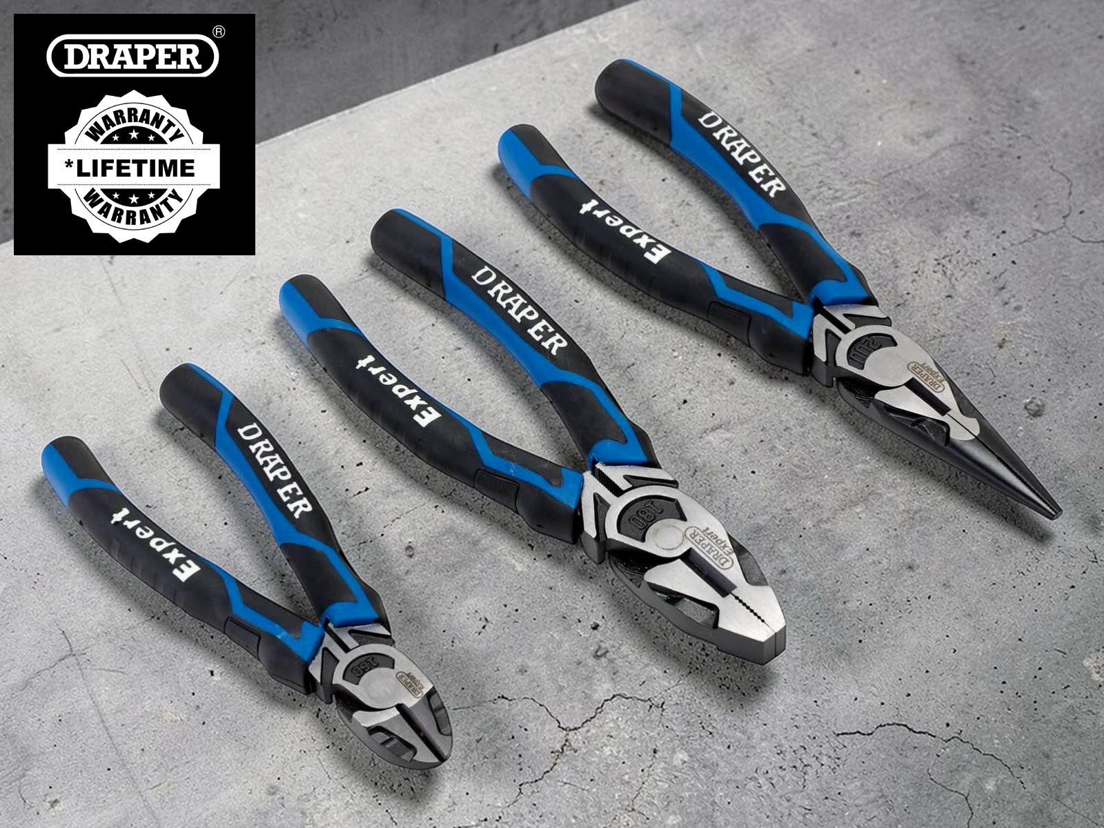Draper Expert 28033 3pc Carbon Steel Pliers Set | High Leverage Combination Side Cutters and Long Nose