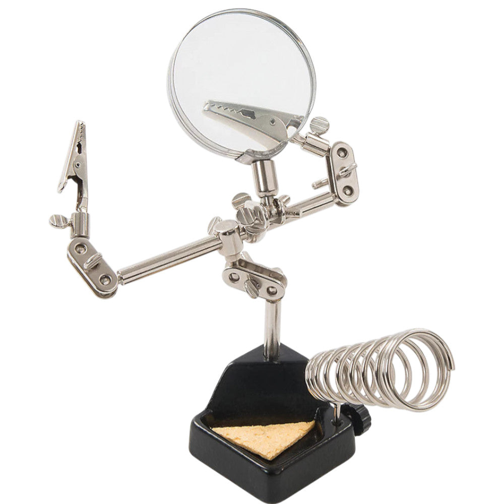 Heavy Duty Helping Hands 60mm Magnifying Glass Soldering Stand Silverline 282589