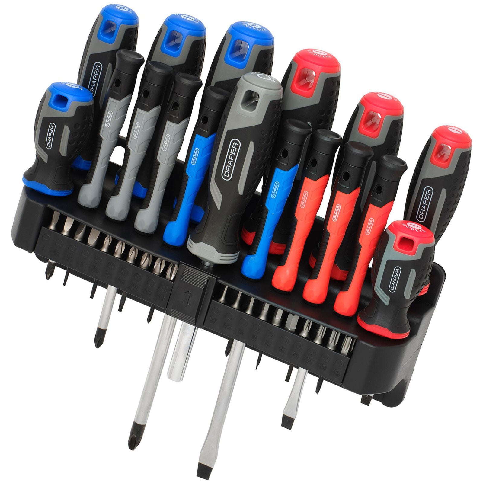Draper 31672 Soft Grip Screwdriver & Bits Set with Storage Rack PH Torx Hex