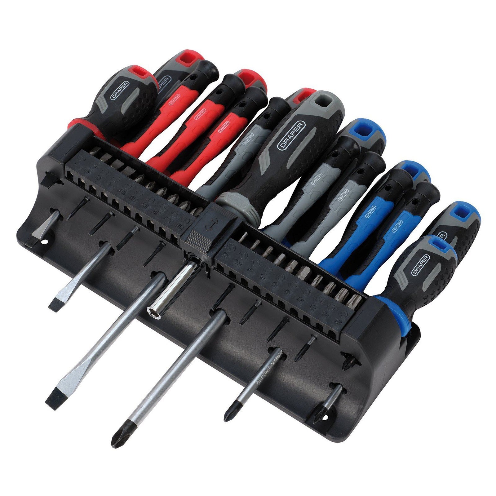 Draper 31672 Soft Grip Screwdriver & Bits Set with Storage Rack PH Torx Hex