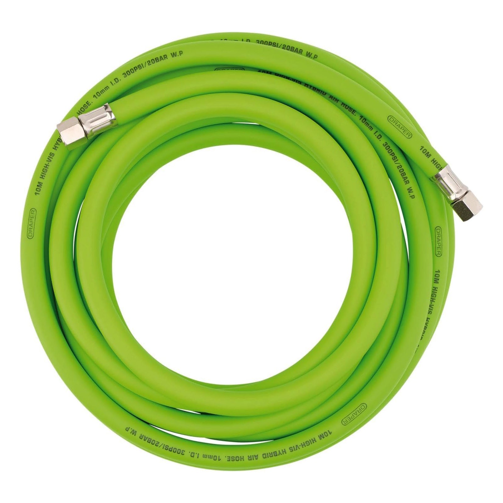 Draper 31729 Hybrid Air Hose 10m x 10mm Bore 1/4" BSP High Vis Green Air Line