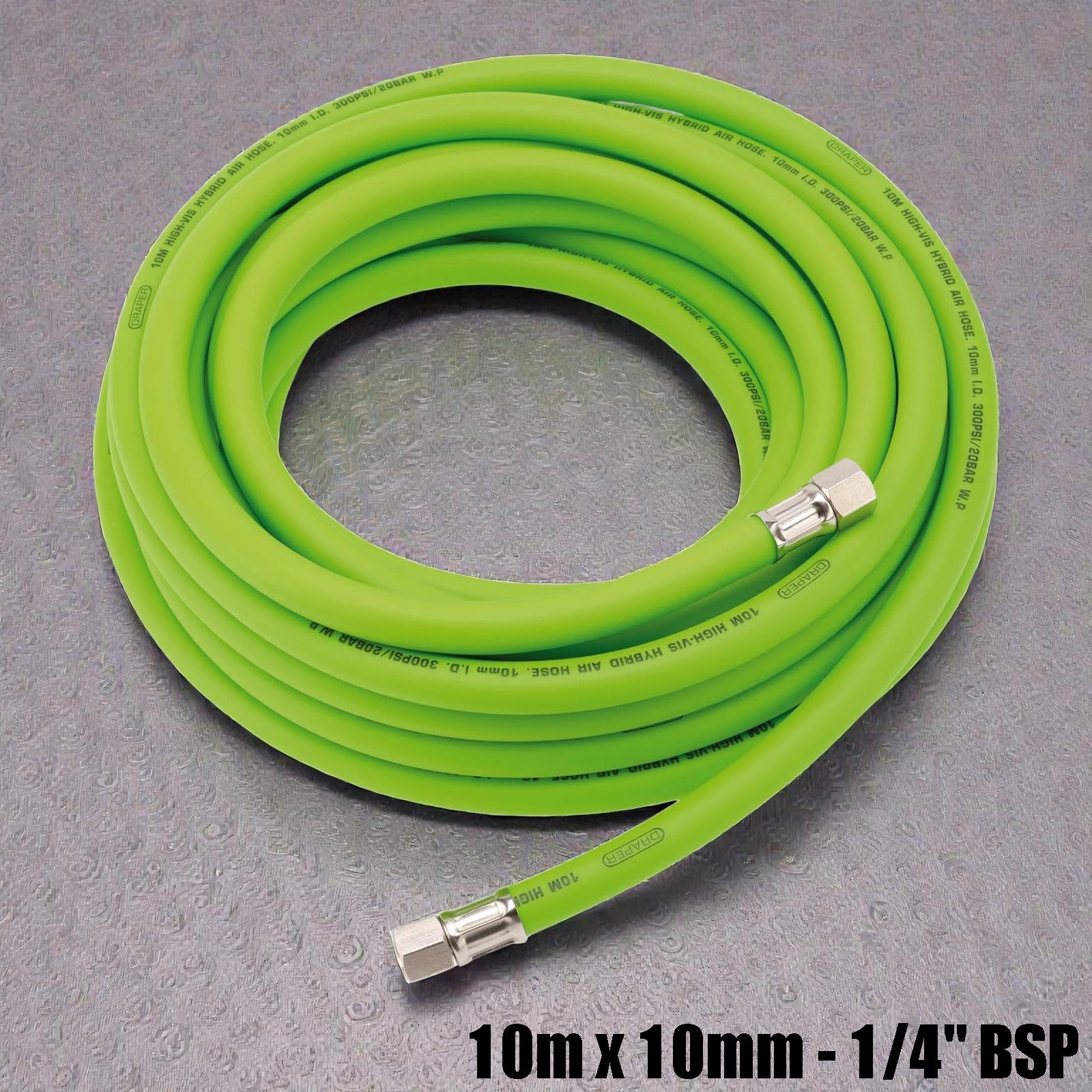 Draper 31729 Hybrid Air Hose 10m x 10mm Bore 1/4" BSP High Vis Green Air Line