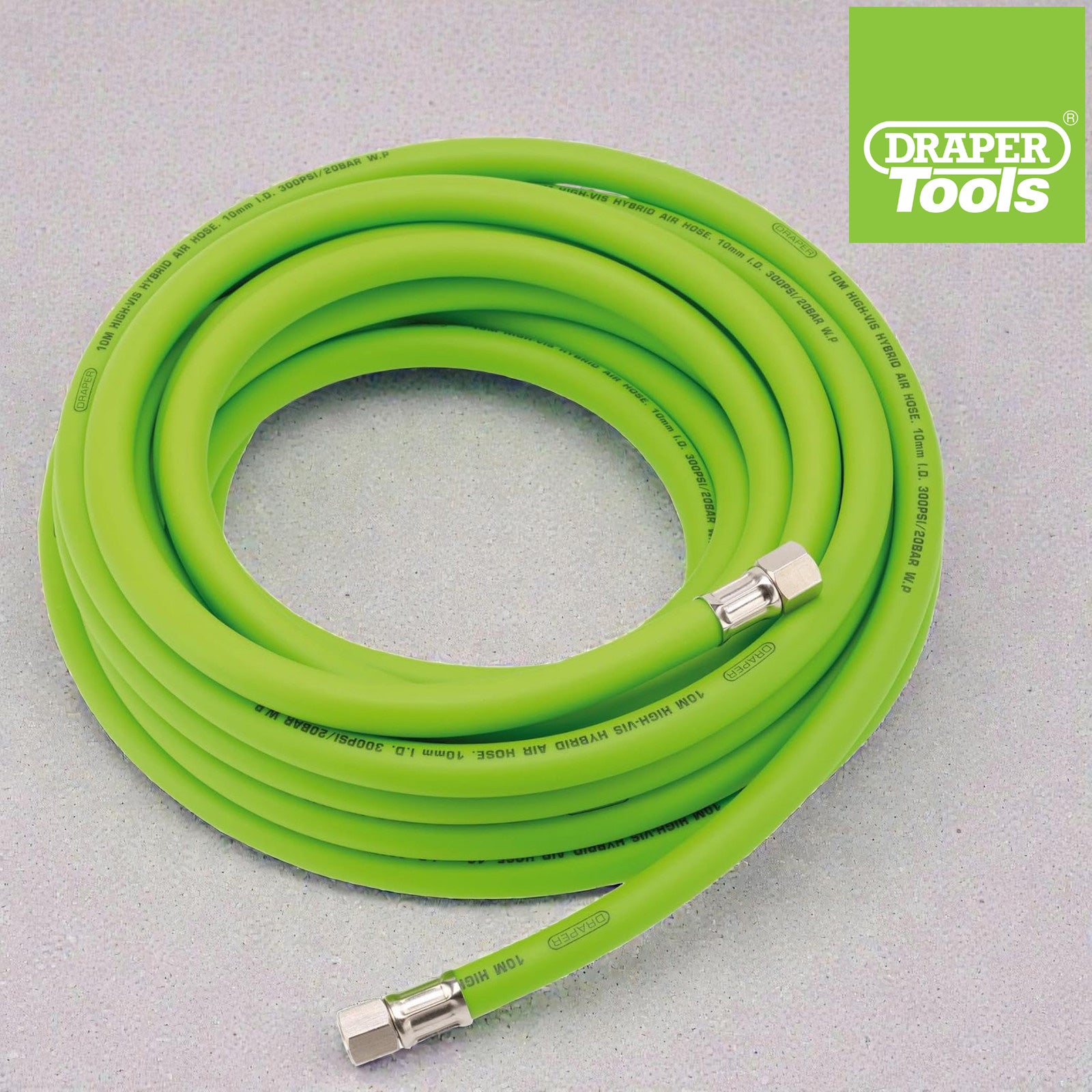 Draper 31729 Hybrid Air Hose 10m x 10mm Bore 1/4" BSP High Vis Green Air Line