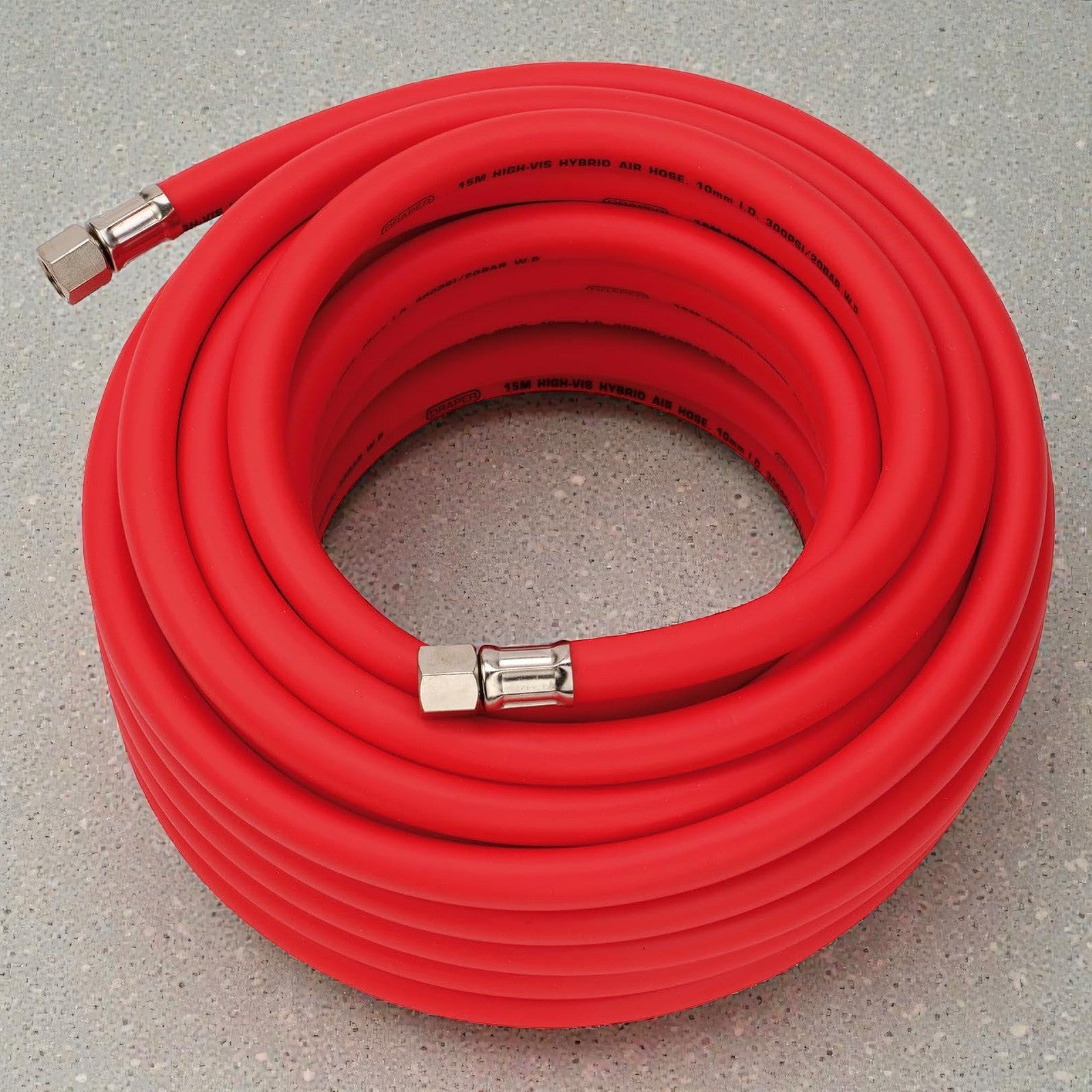 Draper 31731 Hybrid Air Hose 15m x 10mm Bore 1/4" BSP High Vis Red Air Line