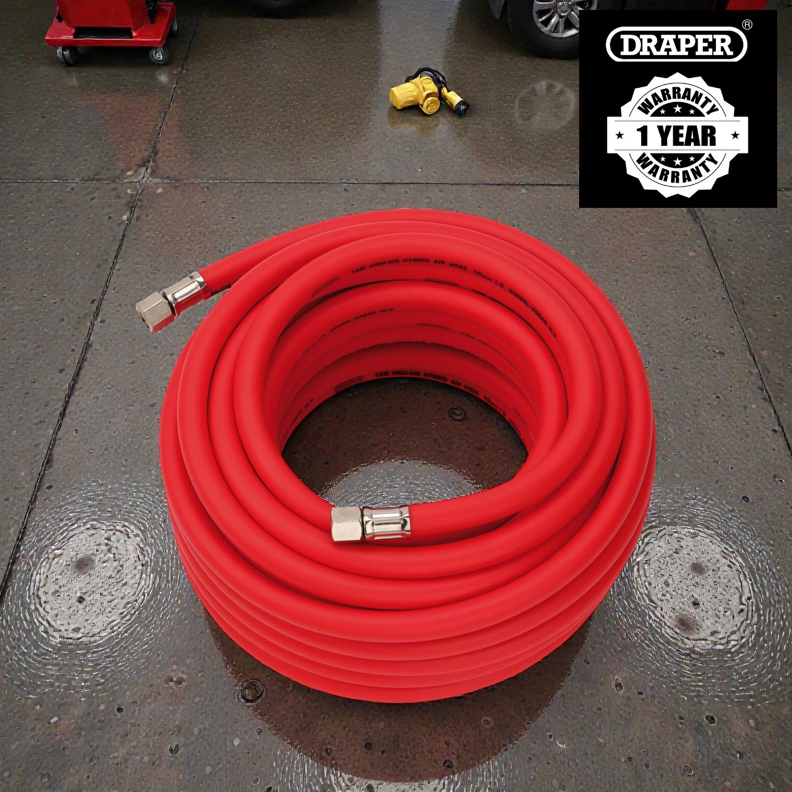 Draper 31731 Hybrid Air Hose 15m x 10mm Bore 1/4" BSP High Vis Red Air Line