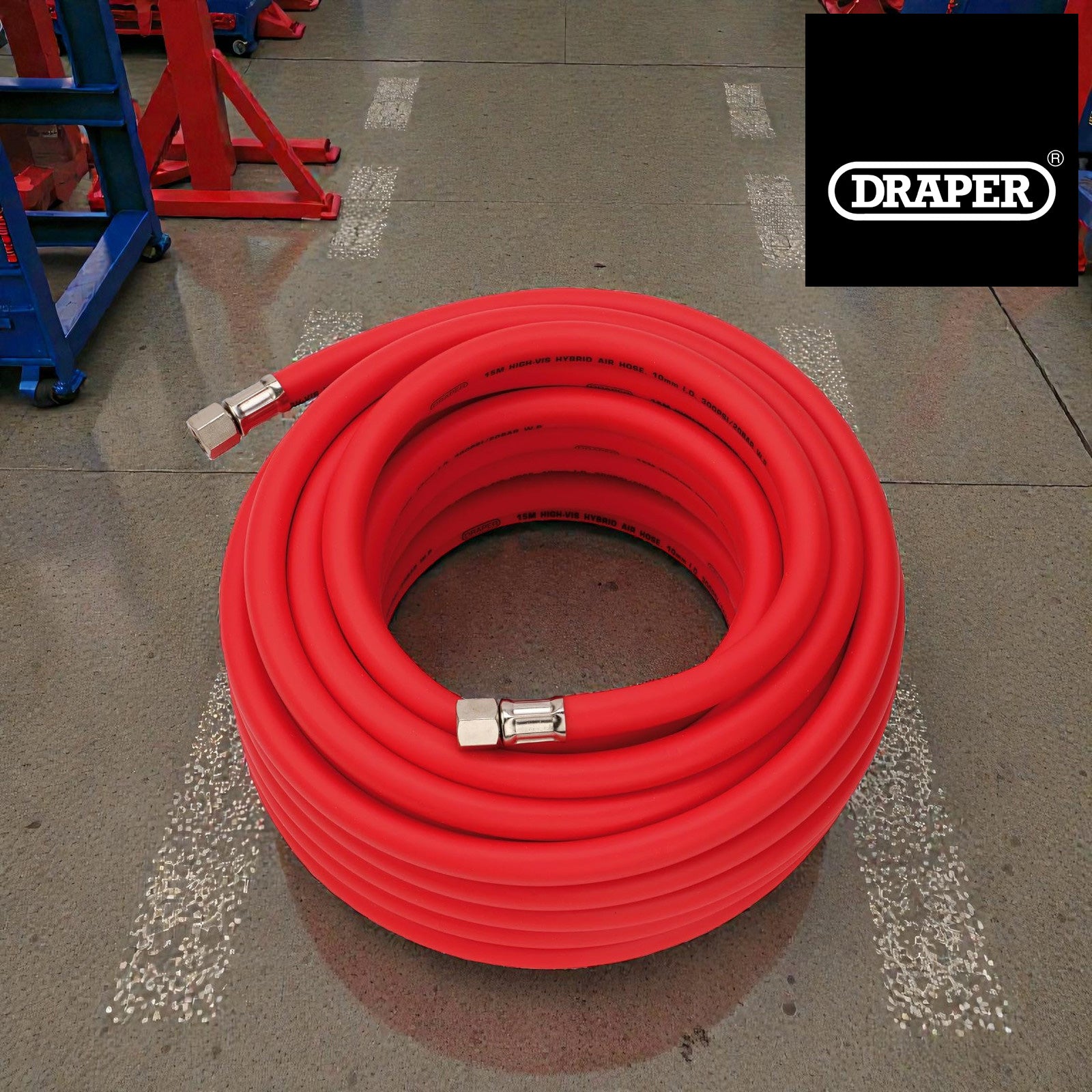 Draper 31731 Hybrid Air Hose 15m x 10mm Bore 1/4" BSP High Vis Red Air Line